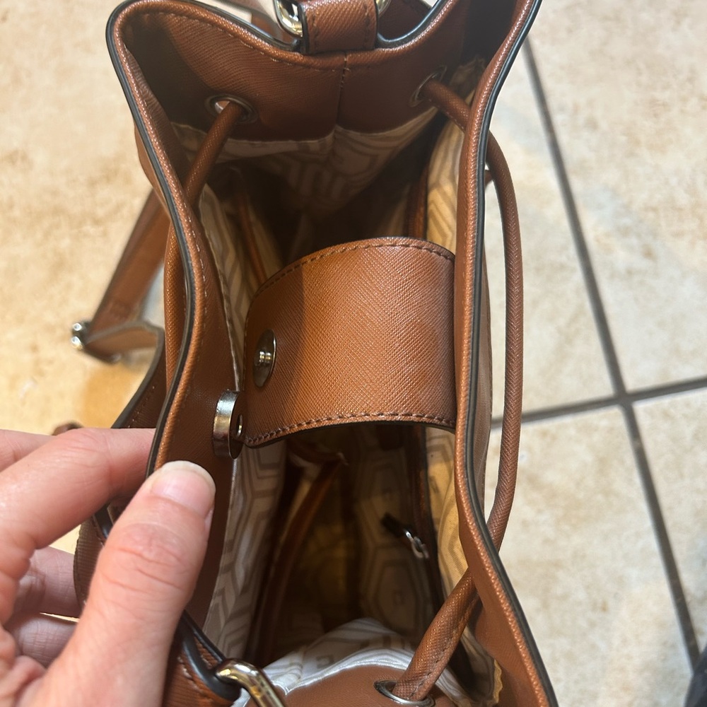 CHAPS Mini Bucket Bag - Brown Crossbody Tote - Picture 7 of 12